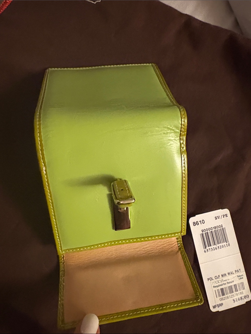 Coach Lime Green Trifold Wallet with Tan Interior - Picture 3 of 9